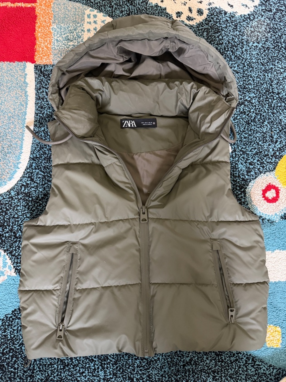 ZARA Hooded Puffer Vest in Olive